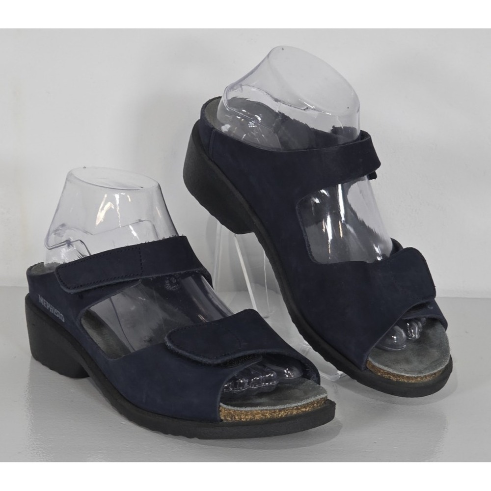 Mephisto Womens 40 US 9 Navy Blue Suede Double Strap Slide Sandals Comfort